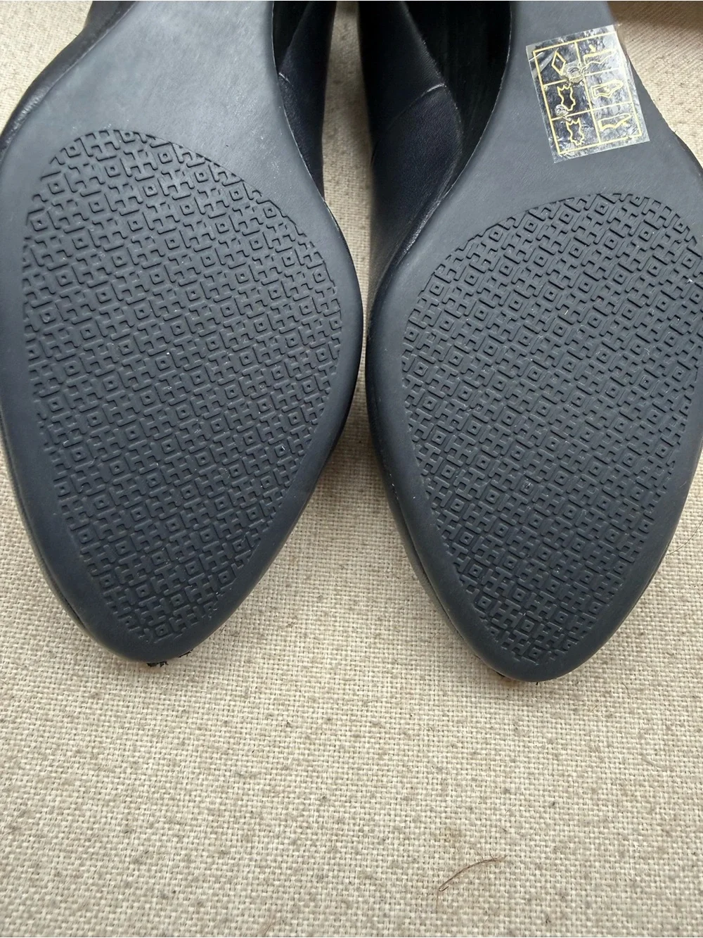 Tory Burch Black Leather Flats with Gold Logo Medallions
